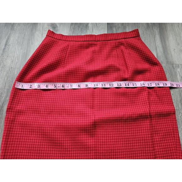 Christian Dior Vintage Houndstooth Red Plaid Pure Wool Skirt Suit Set Size 8 - Picture 12 of 16